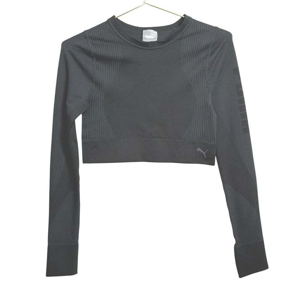 PUMA‎ Evoknit Seamless Long Sleeve Crop Top Activewear Black Womens Size S